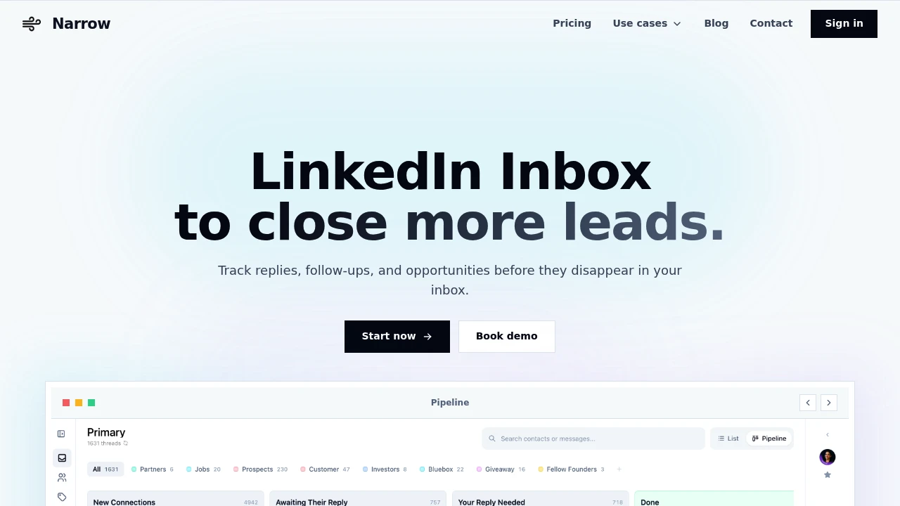 Screenshot of Narrow website