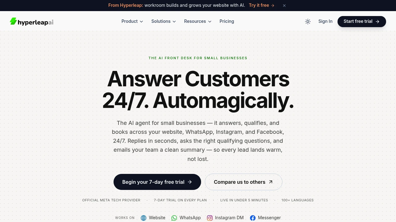 Screenshot of Hyperleap AI website