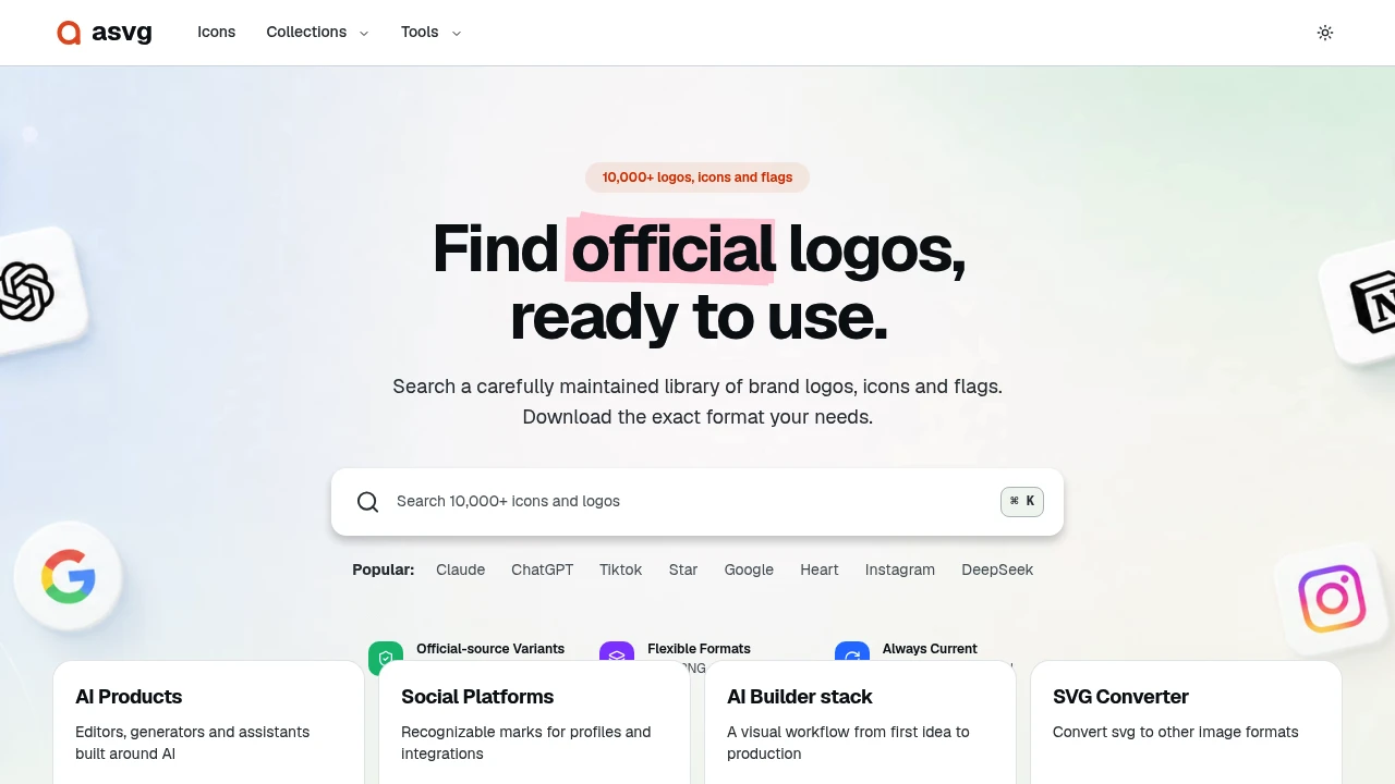 Screenshot of asvg website