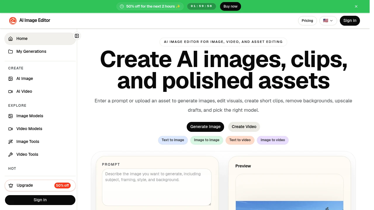 Screenshot of AI Image Editor website
