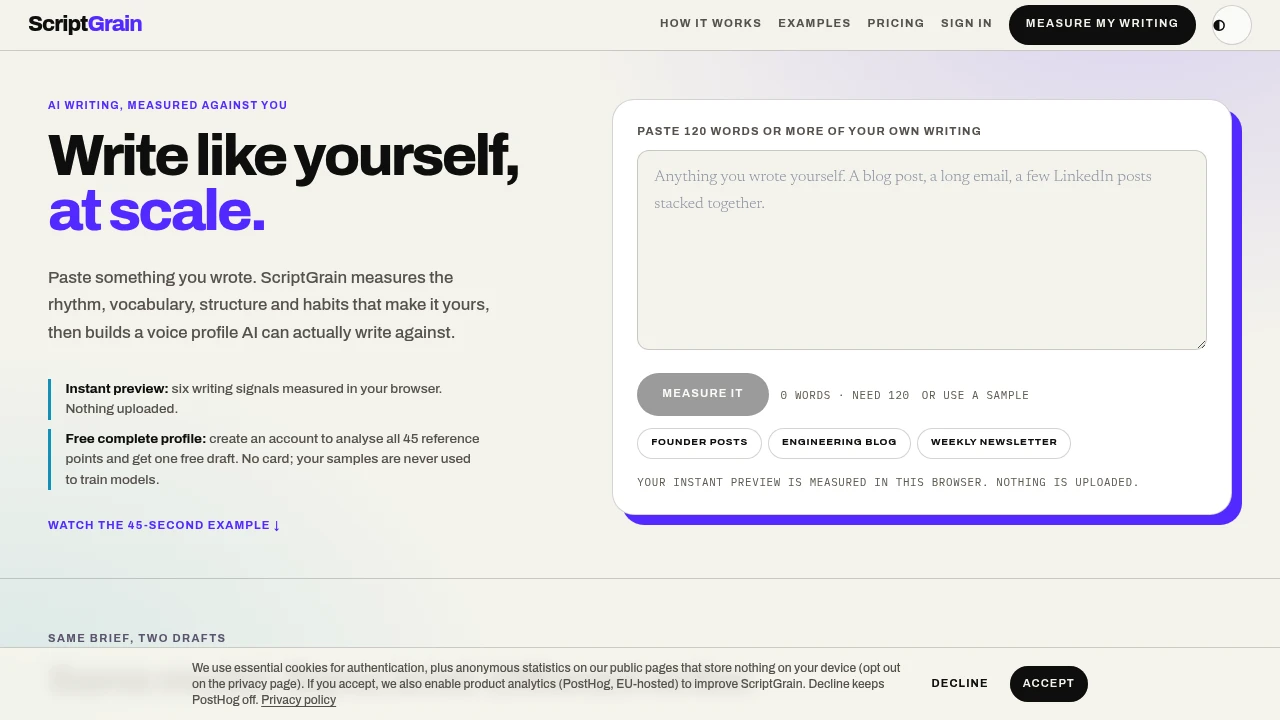 Screenshot of ScriptGrain website