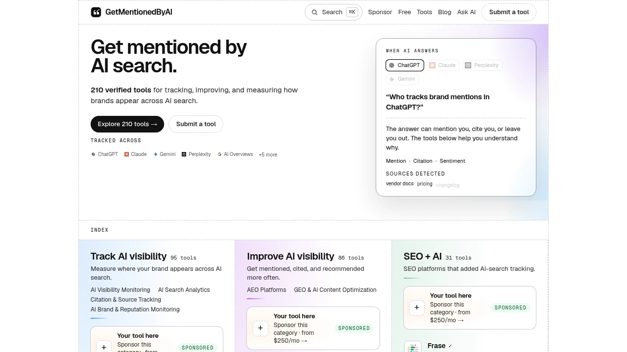 Screenshot of Getmentionedbyai website