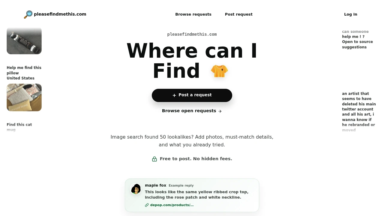 Screenshot of pleasefindmethis.com website