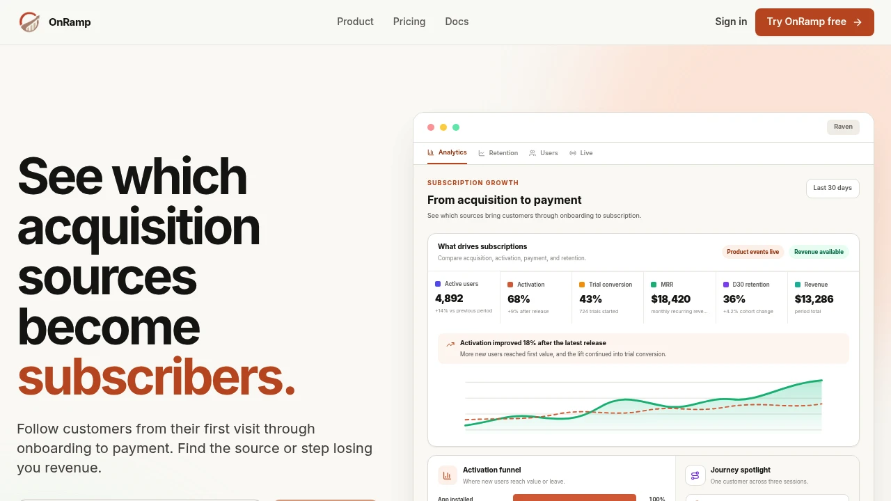 Screenshot of OnRamp Analytics website