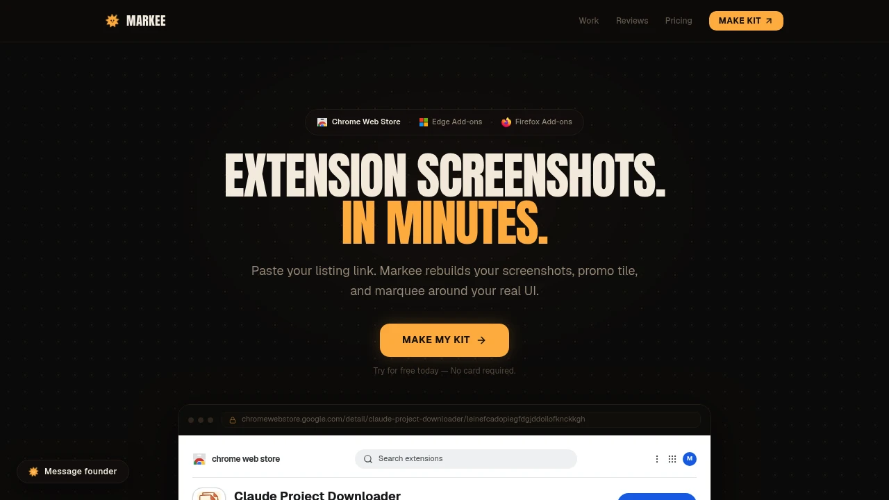 Screenshot of Markee website