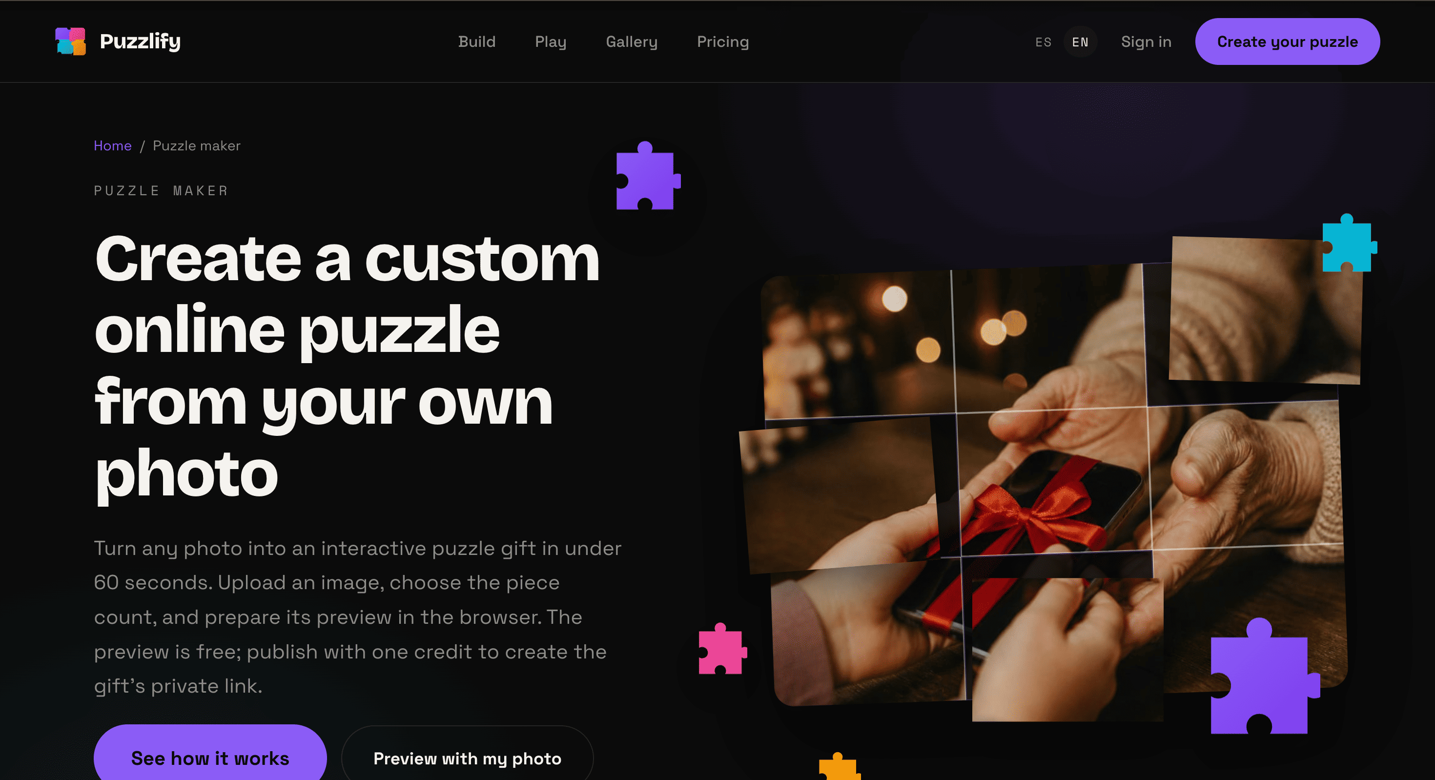 Screenshot of Puzzlify website