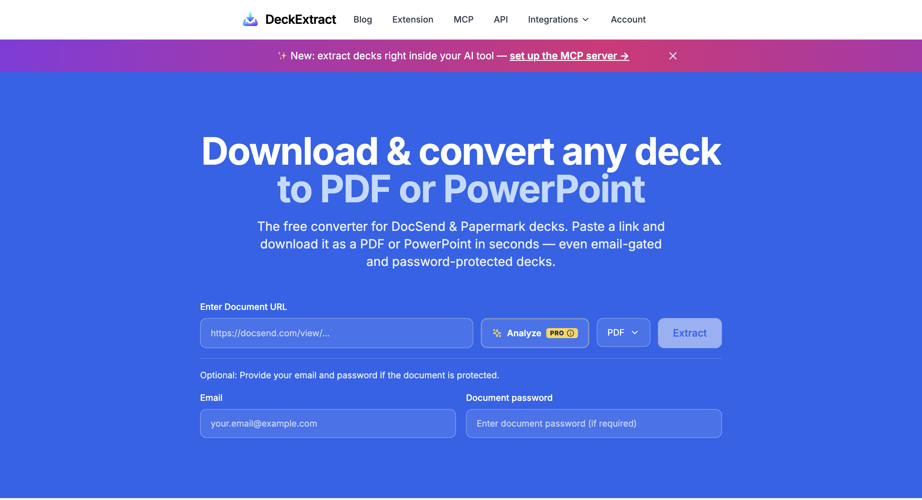 Screenshot of DeckExtract website