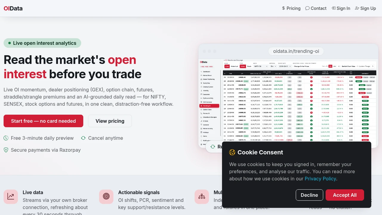 Screenshot of OIData website