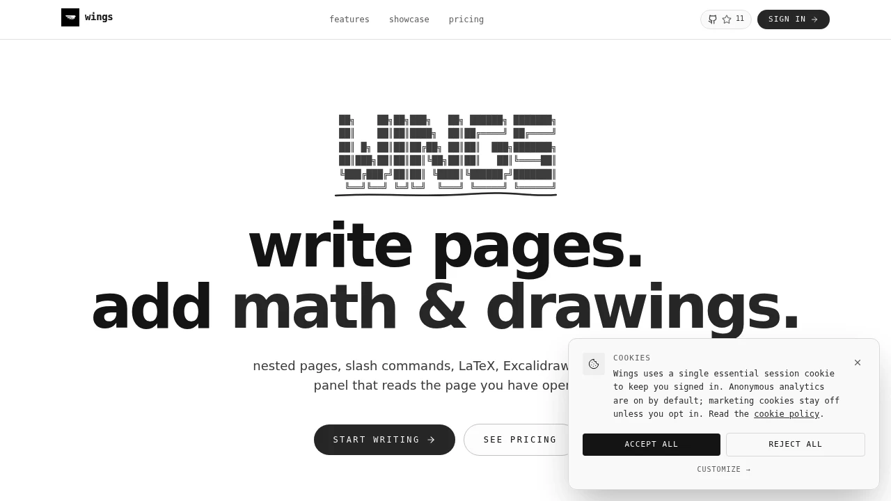 Screenshot of Wings website
