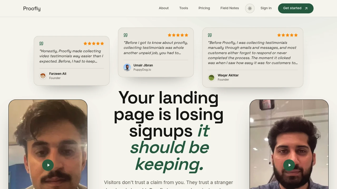 Screenshot of Proofly website