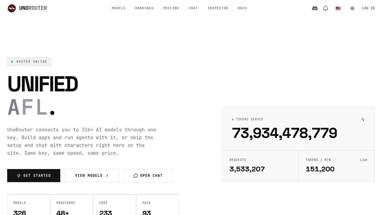 Screenshot of UnoRouter website