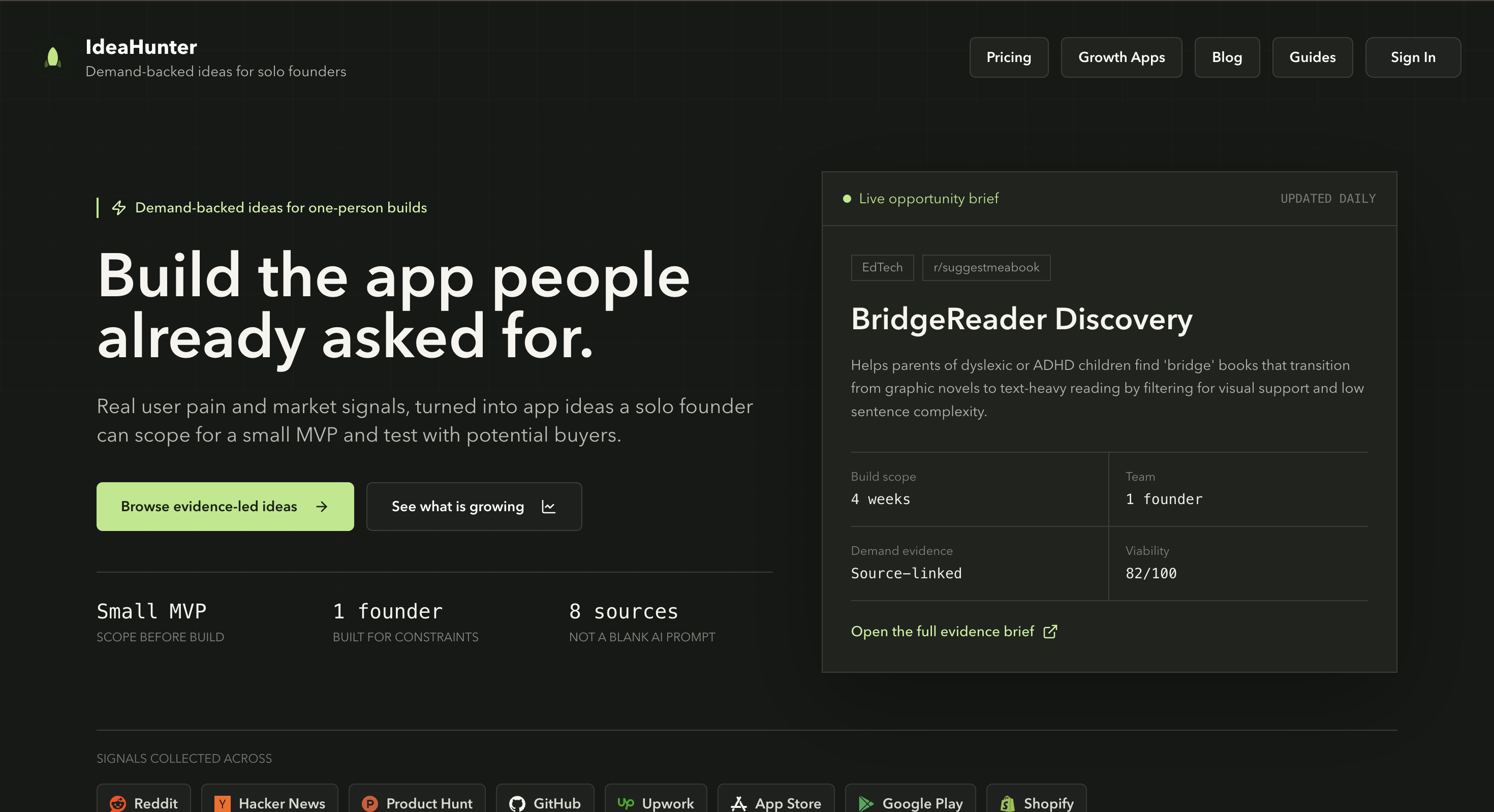Screenshot of IdeaHunter website