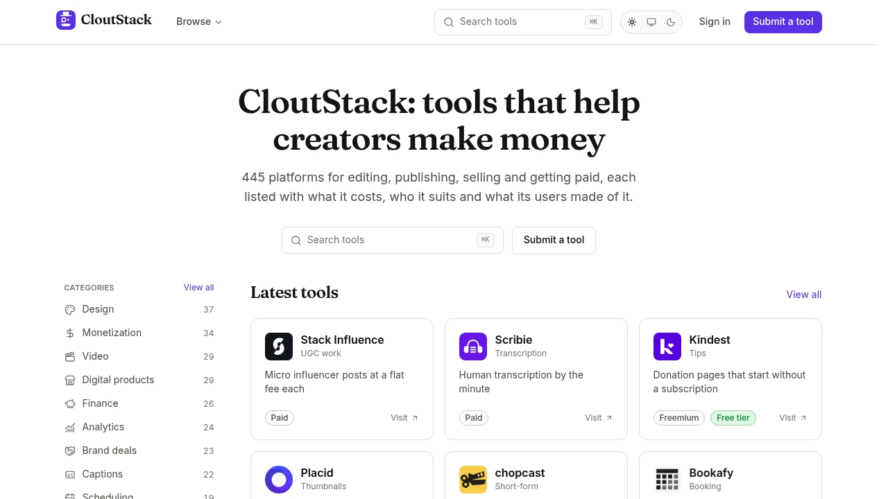 Screenshot of CloutStack website