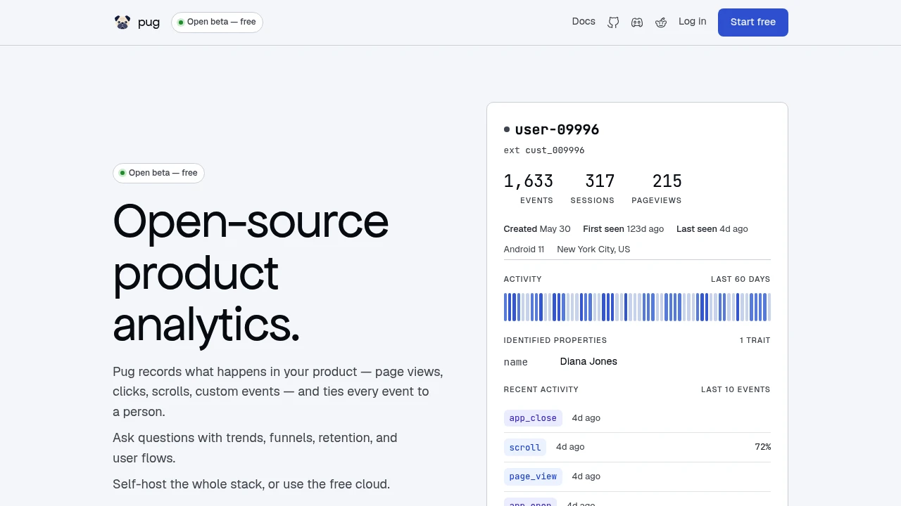 Screenshot of pug.sh website