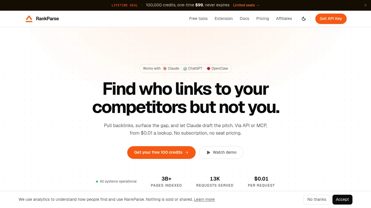 Screenshot of Rankparse website