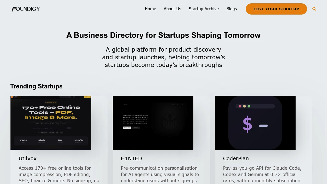 Screenshot of Foundigy website
