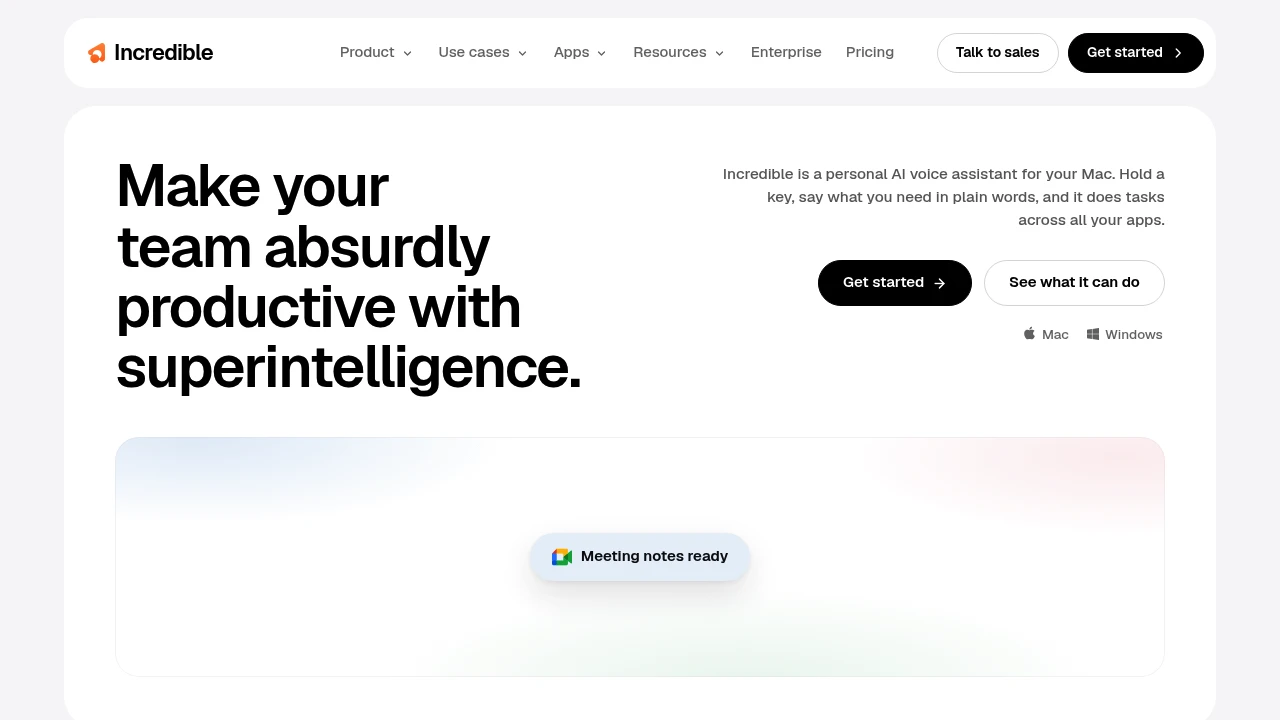 Screenshot of Incredible website