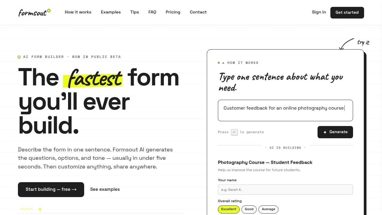 Screenshot of Formsout website