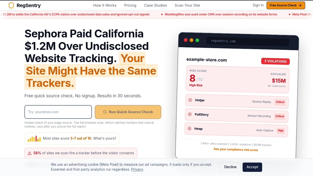 Screenshot of RegSentry website