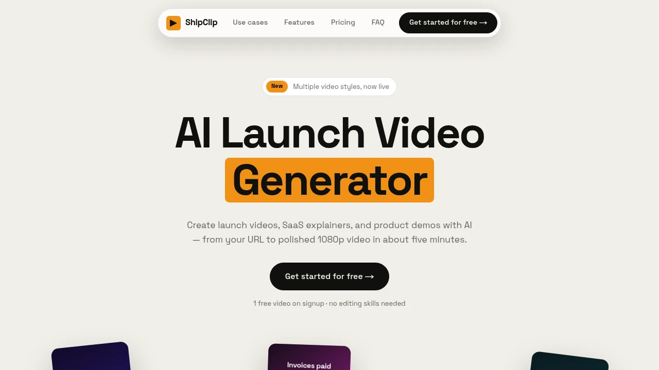 Screenshot of Shipclip website