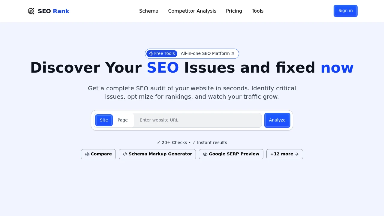 Screenshot of SEO Rank website
