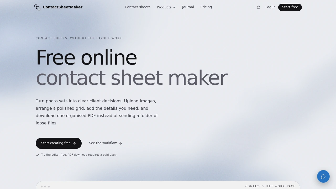 Screenshot of Contact Sheet Maker website