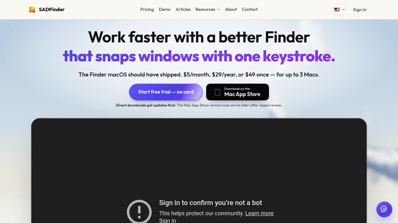 Screenshot of SADFinder website