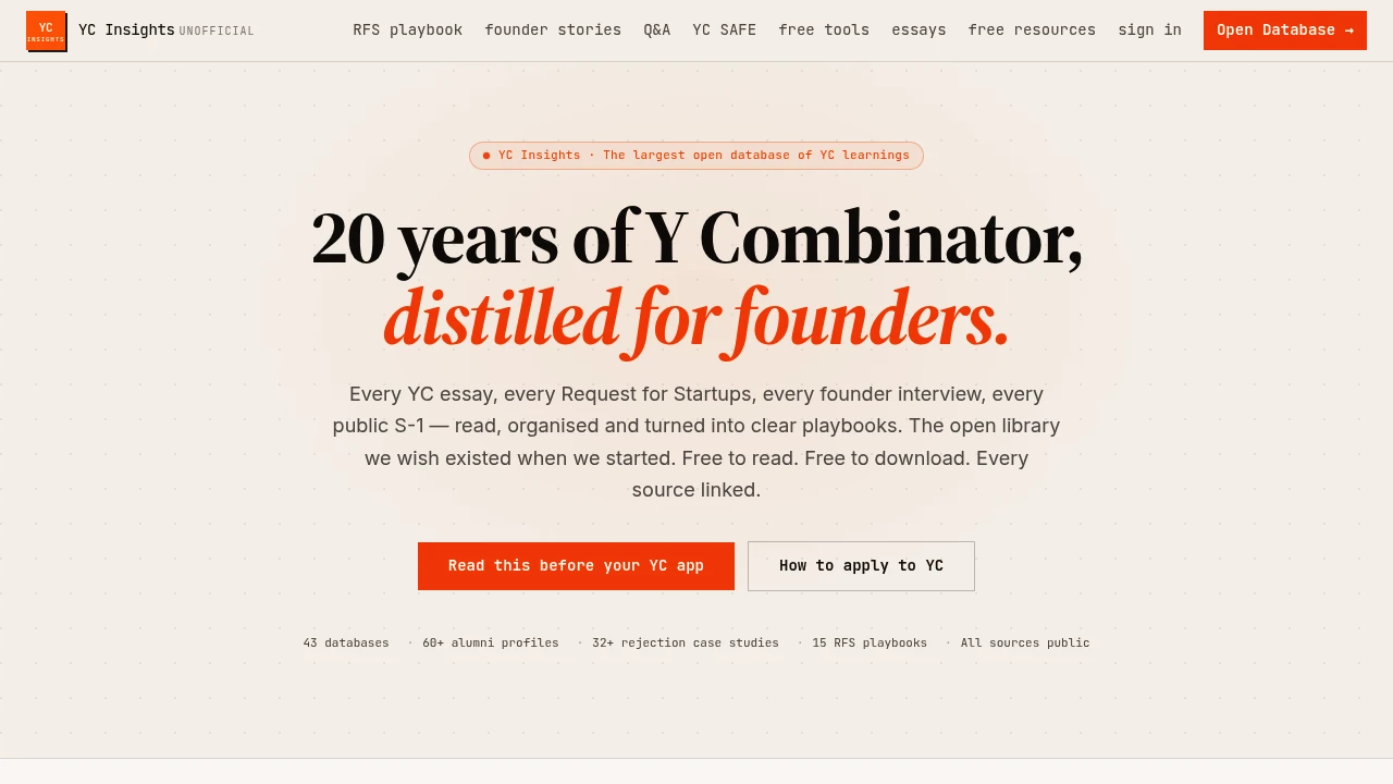 Screenshot of YCInsight website