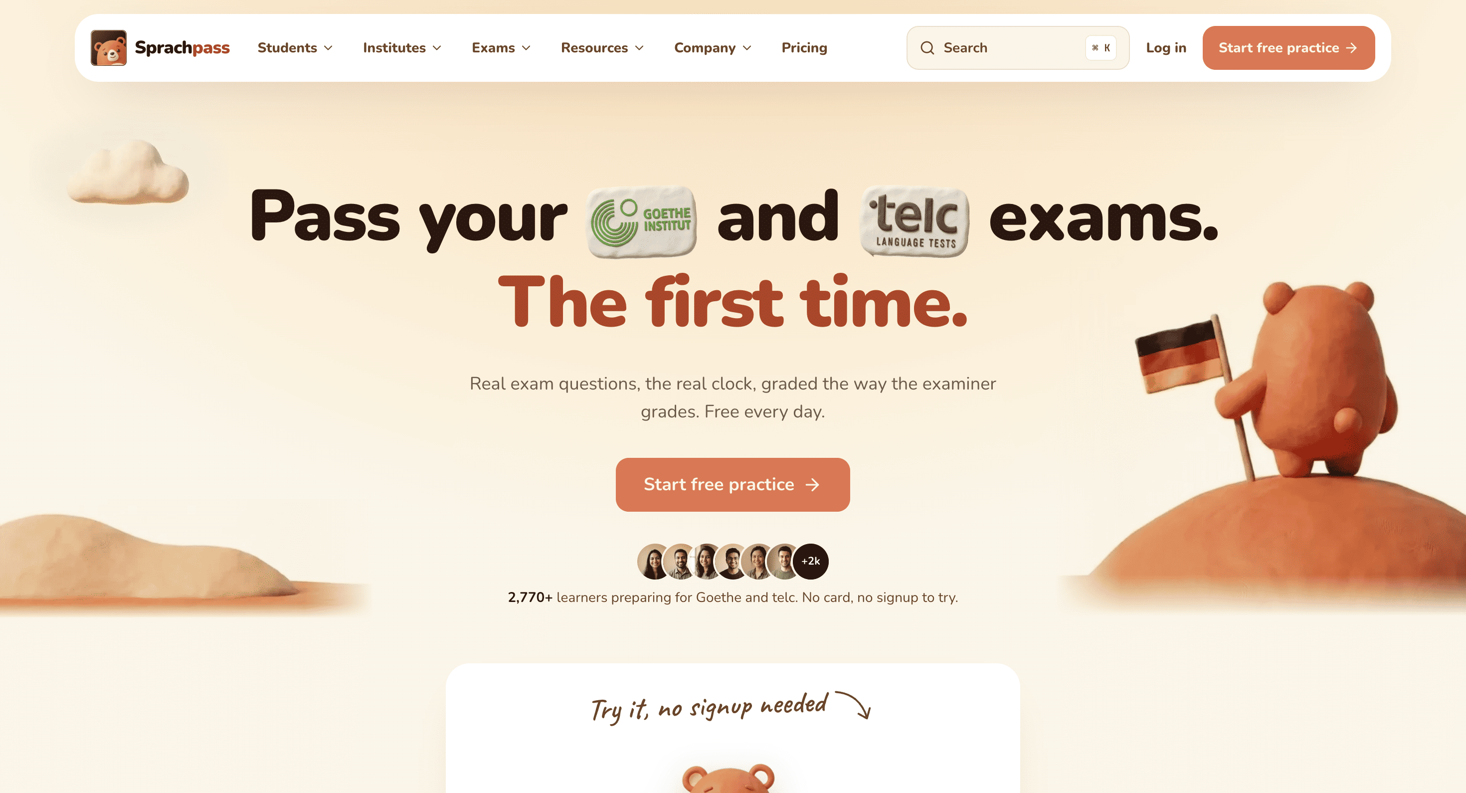 Screenshot of Sprachpass website