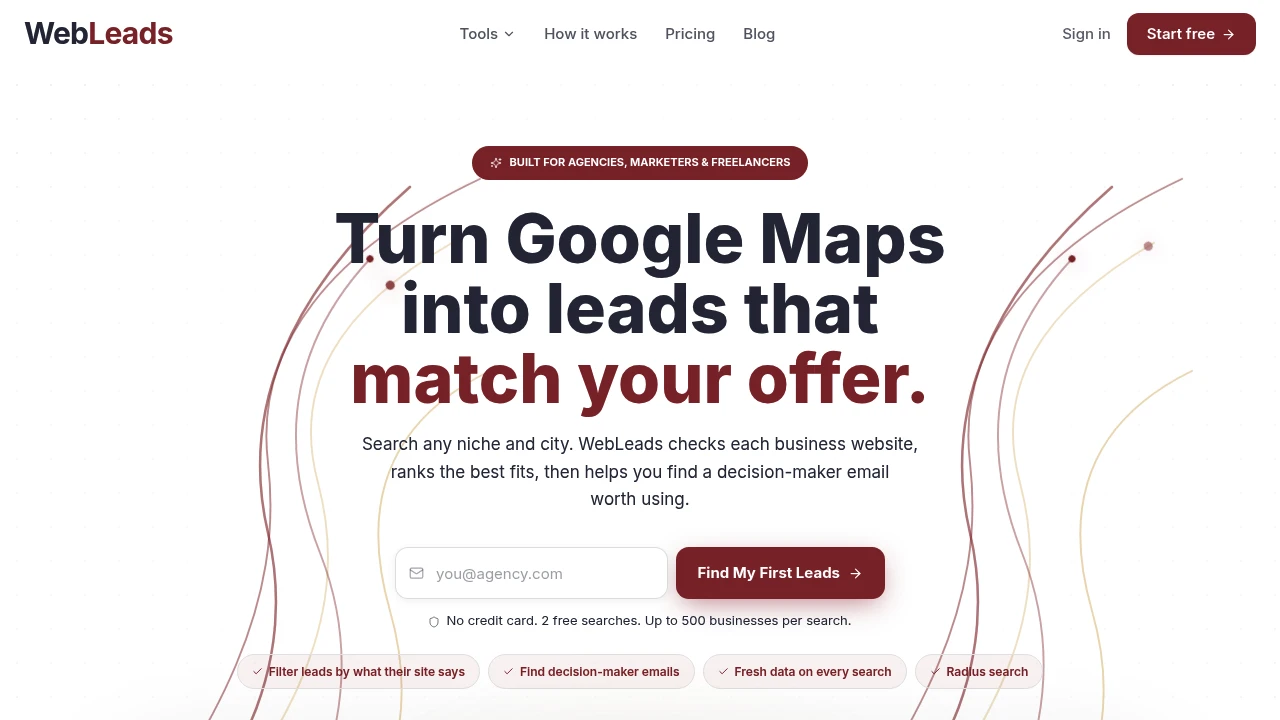 Screenshot of WebLeads website