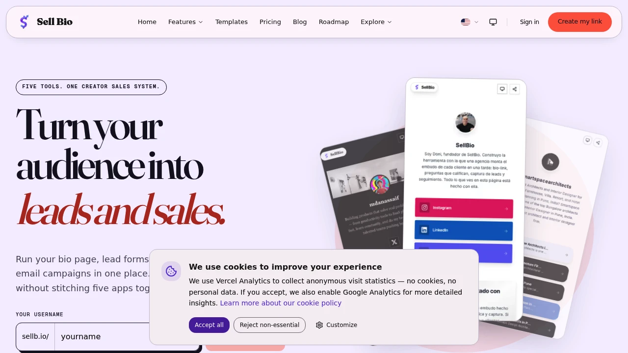 Screenshot of Sell Bio website