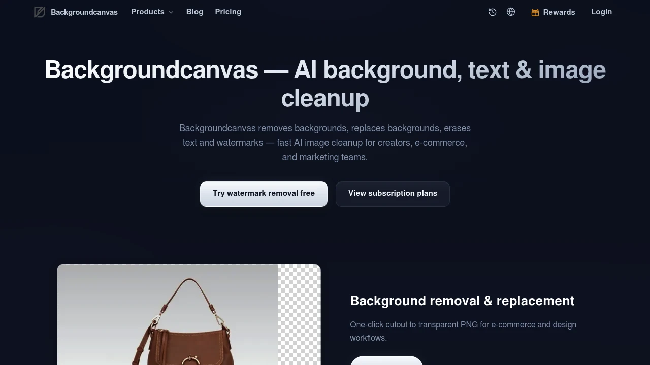 Screenshot of Backgroundcanvas website