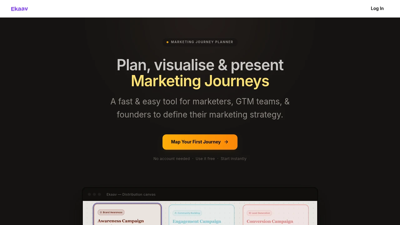 Screenshot of Ekaav - Plan marketing journeys website