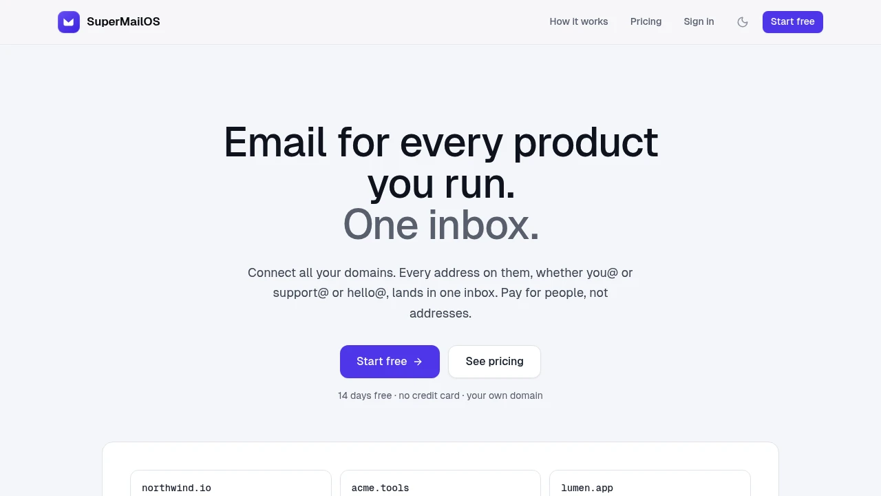 Screenshot of SuperMailOS website