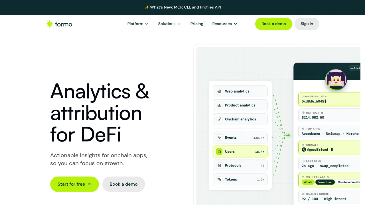 Screenshot of Formo website