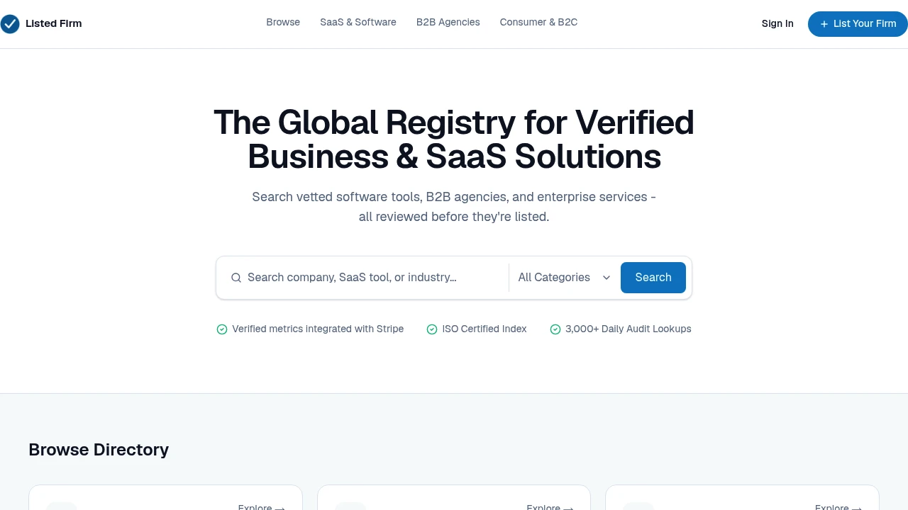 Screenshot of Listed Firm website