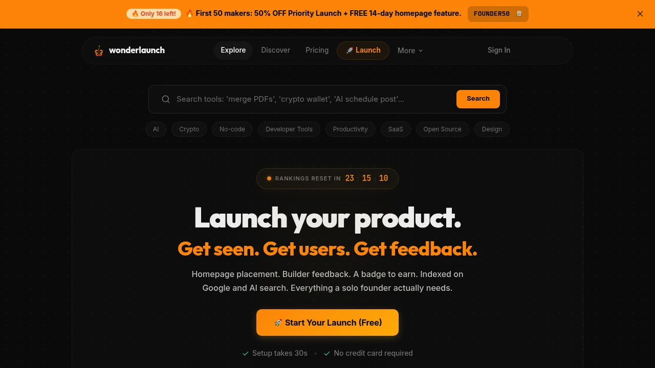 Screenshot of WonderLaunch website