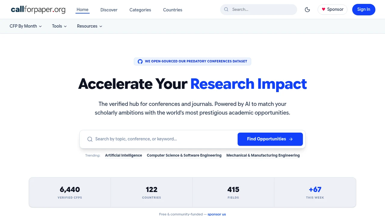 Screenshot of Callforpaper.org website