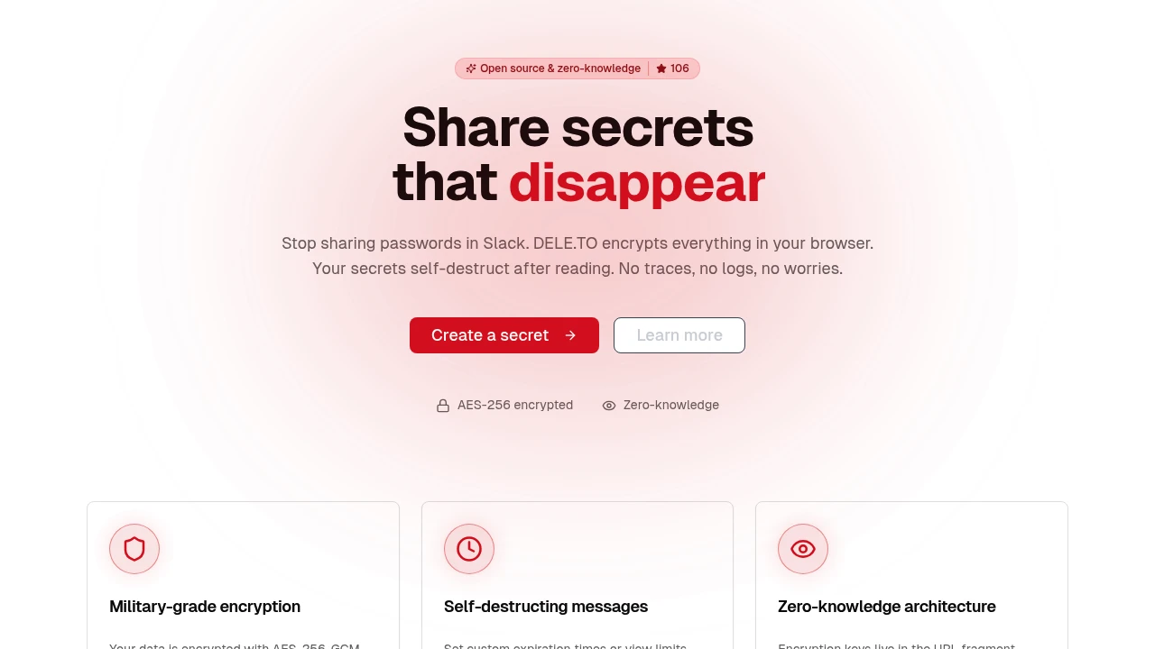 Screenshot of Deleto website