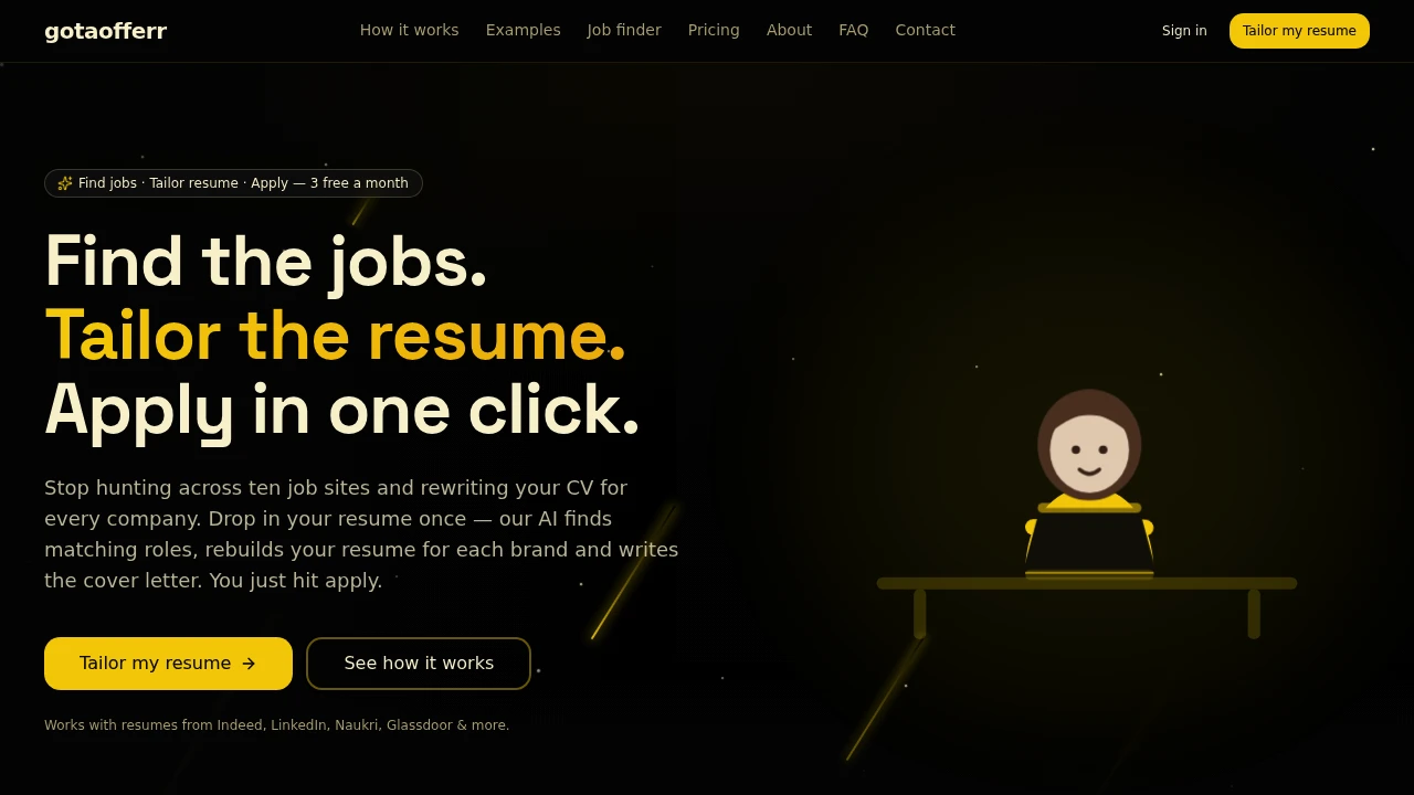Screenshot of Gotaofferr website