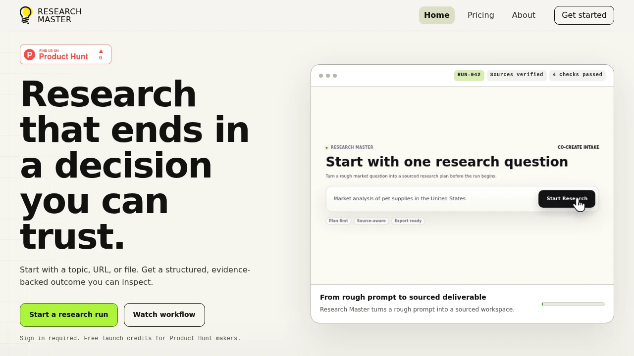 Screenshot of ResearchMaster AI website