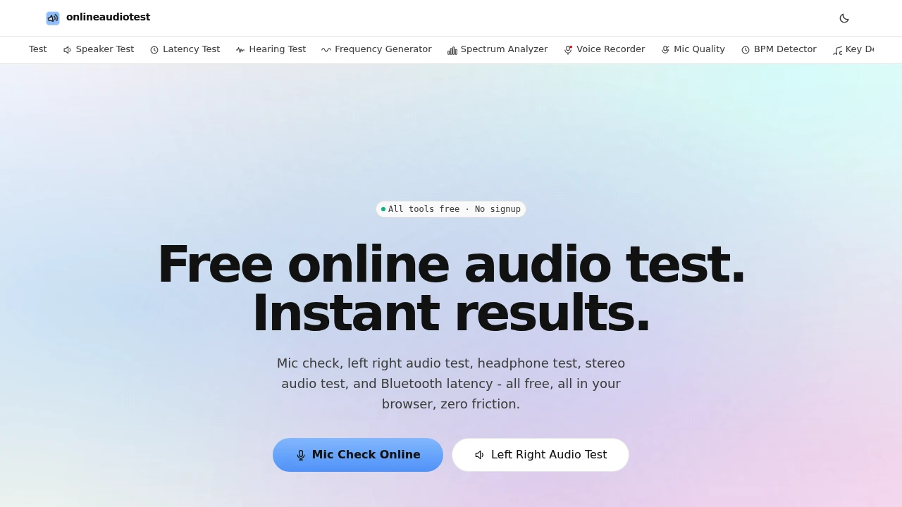 Screenshot of Online Audio Test website