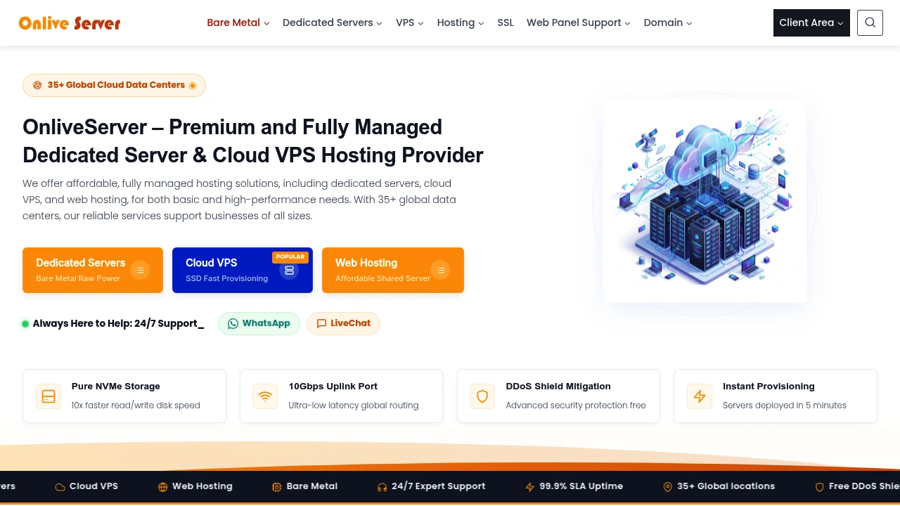 Screenshot of Onliveserver website