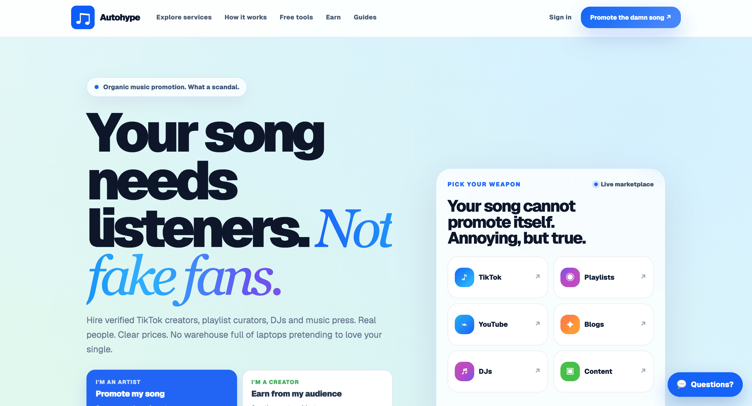 Screenshot of Autohype website