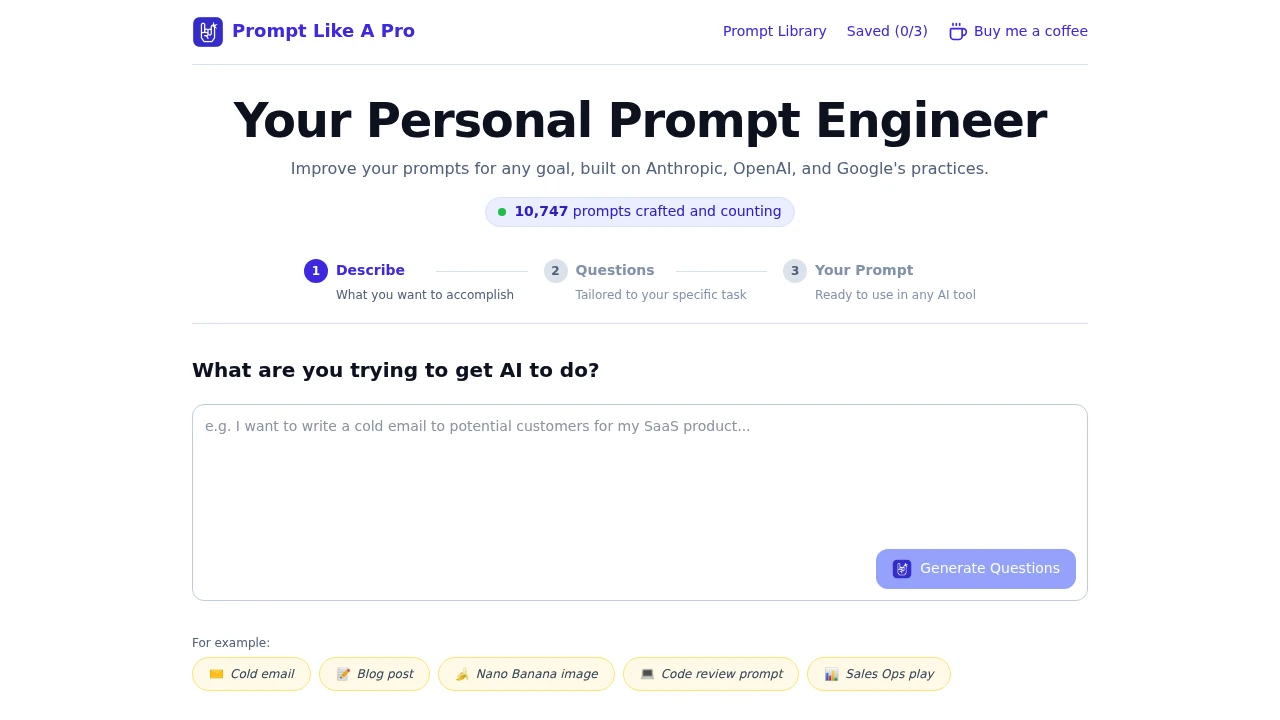 Screenshot of Prompt Like A Pro website