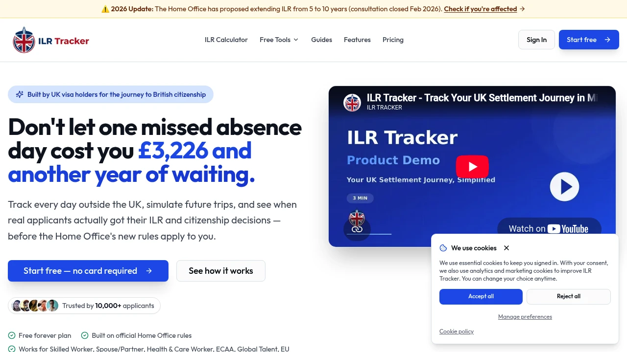 Screenshot of ILR Tracker website