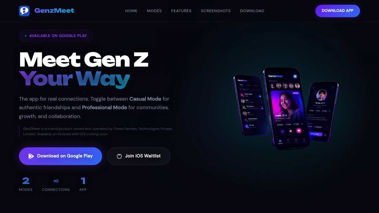 Screenshot of Genz Meet website