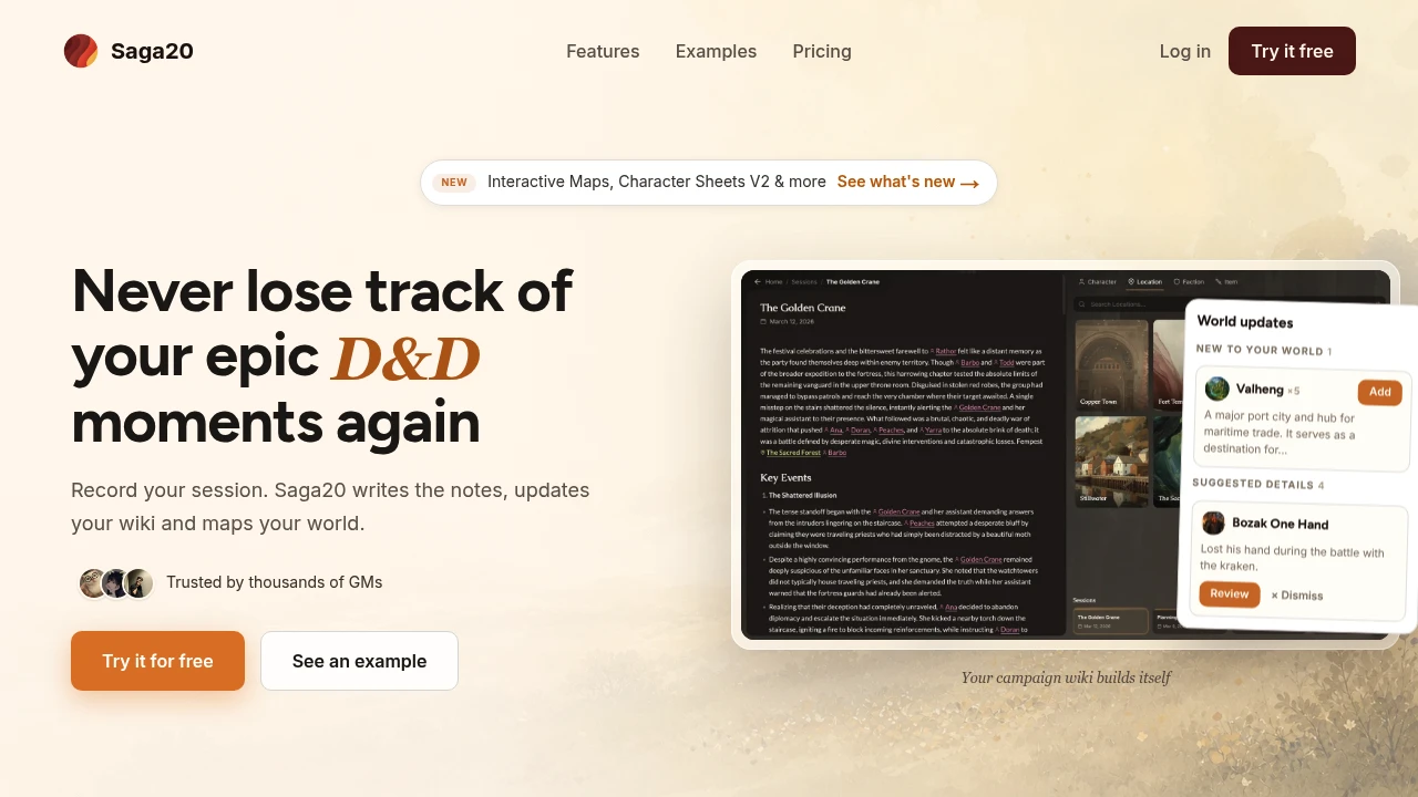 Screenshot of Saga20 website