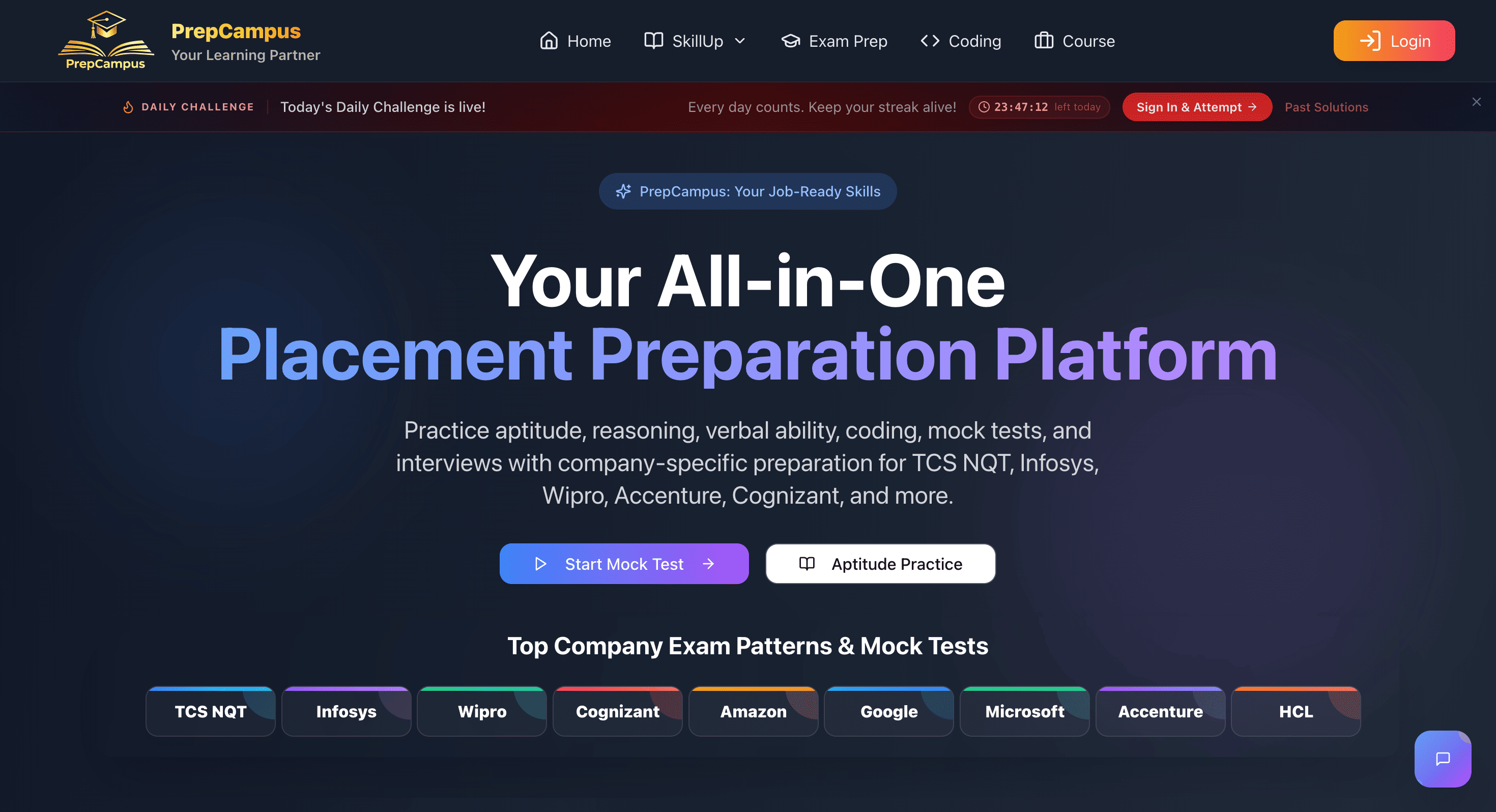 Screenshot of PrepCampus website