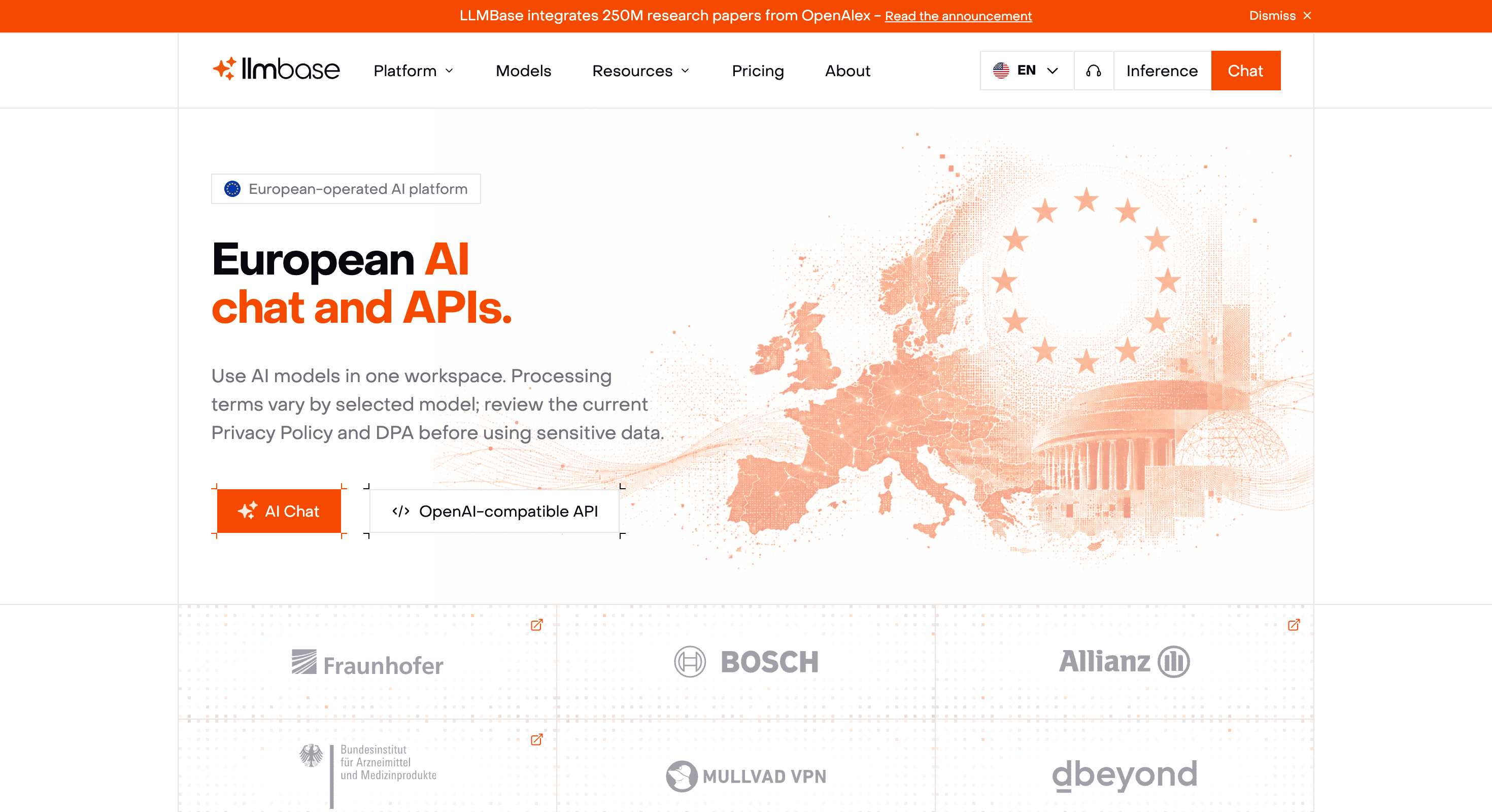 Screenshot of LLMBase website